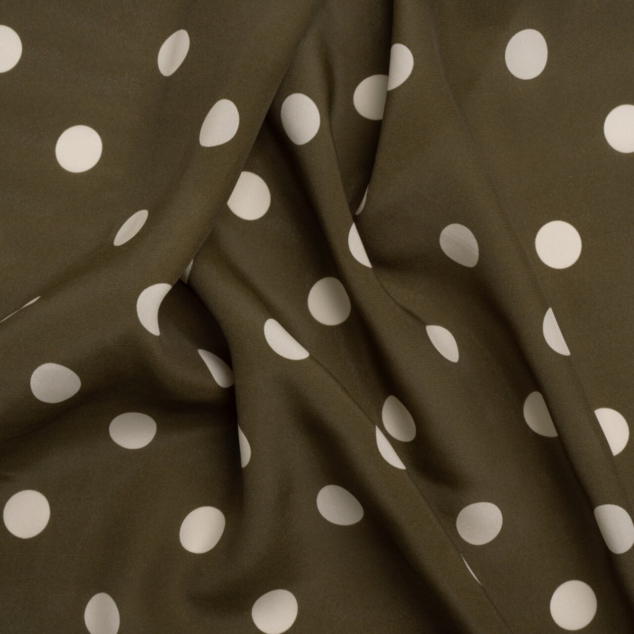 1 Yard Silk and Viscose Crepe de Chine 54" Wide Olive & Cream Polka Dot Fabric for Tops & Pajamas